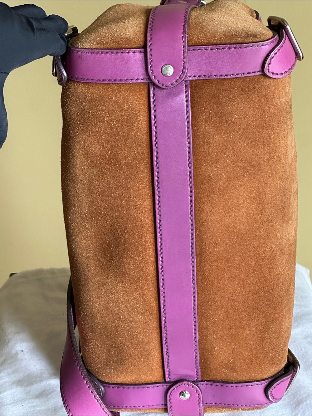 Prada Brown Suede Pink Leather Barrel Bag - Picture 8 of 17